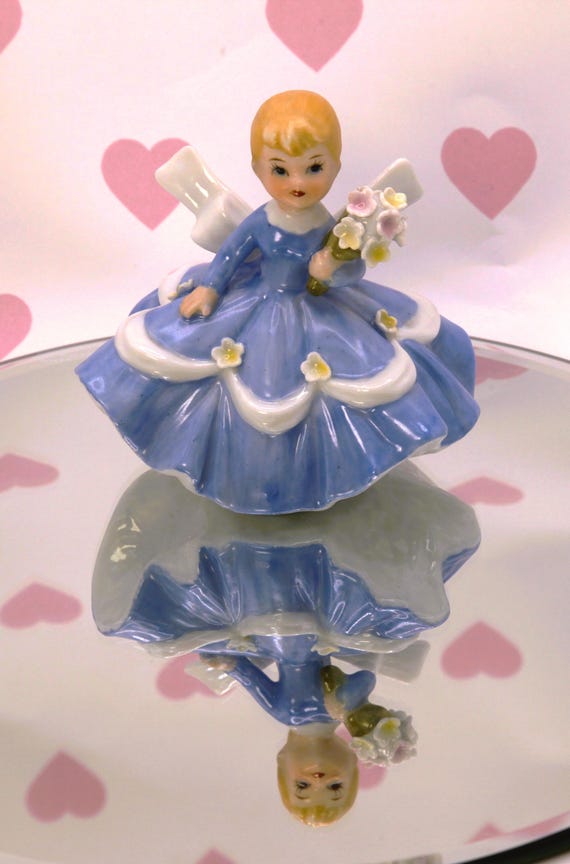 ヴィンテージ レフトン フィギュア：青いドレスを着た陶器のフラワー