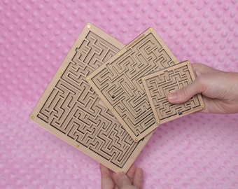Wooden Labyrinth Game, Handheld Brain Teaser for Kids, Ball Maze Toy, Gift for 3 Year Old