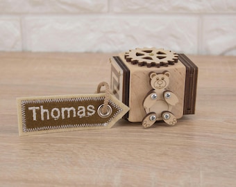 Wooden Travel Sensory Busy Cube for Toddler, Montessori Fidget Cube 1 year old Baby