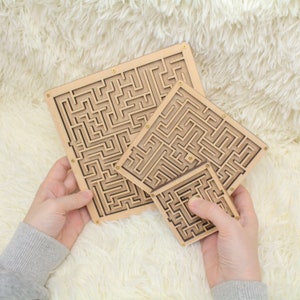 Wooden labyrinth game, Wood maze with one ball, Travel toys for kids
