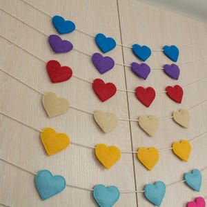 Homemade felt heart garland, Baby boy girl nursery playroom decor, Baby shower wall decoration