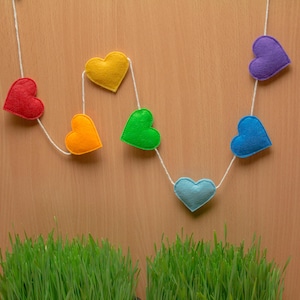 Rainbow Felt Heart Garland: Handmade Baby Shower Nursery Decor