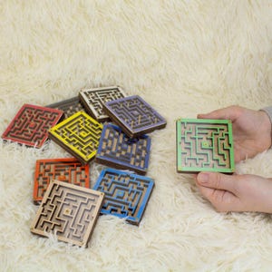 Wood labyrinth game 1 ball, Montessori birthday gift for kids, Wooden maze game with ball