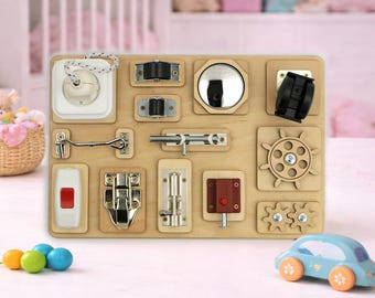 Montessori Busy Board – Wooden Sensory Activity Toy for Toddlers, Fine Motor Skills Development