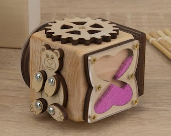 Busy cubes for toddlers, Sensory montessori toy 1 year old, Handmade baby wooden toys, 2 year old girl boy gift