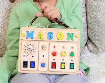 Personalized LED Busy Board for Kids 3+ | Wooden Activity Board