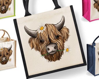Highland Cow Tote Bag | Jute | Jute Tote Bag | Shopping Bag | Reusable Bag