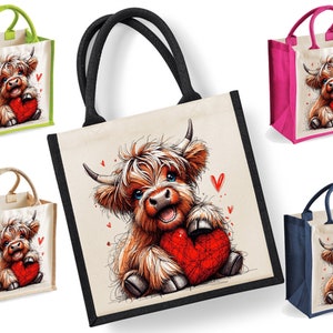 Highland Cow Tote Bag | Jute | Jute Tote Bag | Shopping Bag | Reusable Bag | Highland Cow