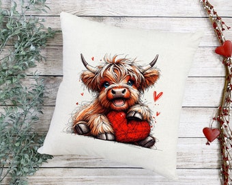 Personalised Highland Cow Throw Pillow | Canvas Cushion Cover