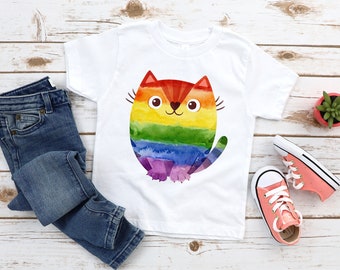 Rainbow Cat T-shirt | Kids T-shirt | Rainbow | Personalised T-Shirt | Made To Order