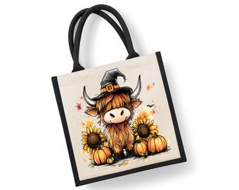 Highland Kuh Tragetasche | Jute | Jute-Einkaufstasche | Einkaufstasche | Wiederverwendbare Tasche | Hochland-Kuh