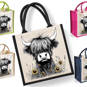 Highland Cow Tote Bag | Jute | Jute Tote Bag | Shopping Bag | Reusable Bag | Highland Cow