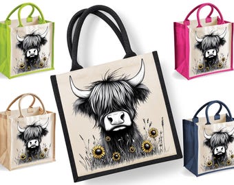 Highland Cow Tote Bag | Jute | Jute Tote Bag | Shopping Bag | Reusable Bag | Highland Cow