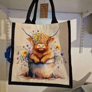 Highland Cow Tote Bag | Jute | Jute Tote Bag | Shopping Bag | Reusable Bag | Highland Cow