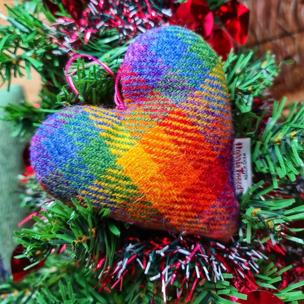 Hanging Heart | Harris Tweed | Christmas Decoration | Made to order| Rainbow