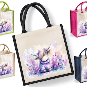Highland Cow Tote Bag | Jute | Jute Tote Bag | Shopping Bag | Reusable Bag | Highland Cow | Heather