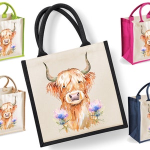 Highland Cow Tote Bag | Jute | Jute Tote Bag | Shopping Bag | Reusable Bag | Highland Cow