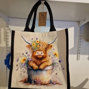 Highland Cow Tote Bag | Jute | Jute Tote Bag | Shopping Bag | Reusable Bag | Highland Cow