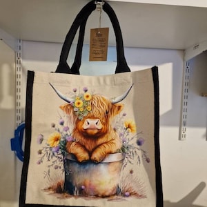 Highland Cow Tote Bag | Jute | Jute Tote Bag | Shopping Bag | Reusable Bag | Highland Cow