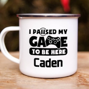 Personalised Enamel Camping Mug Gamer I Paused My Game to Be Here Personalised Mug imagem 1