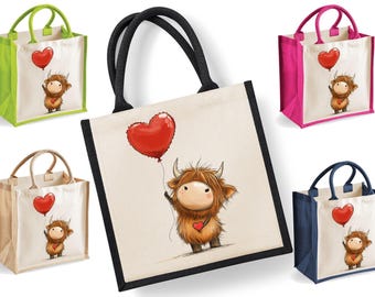 Highland Kuh Tragetasche | Jute | Jute-Einkaufstasche | Einkaufstasche | Wiederverwendbare Tasche | Highland-Kuh | ich liebe moos