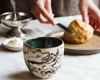 Handmade Ceramic Tea Cup, Green Glazed Stoneware, 200ml