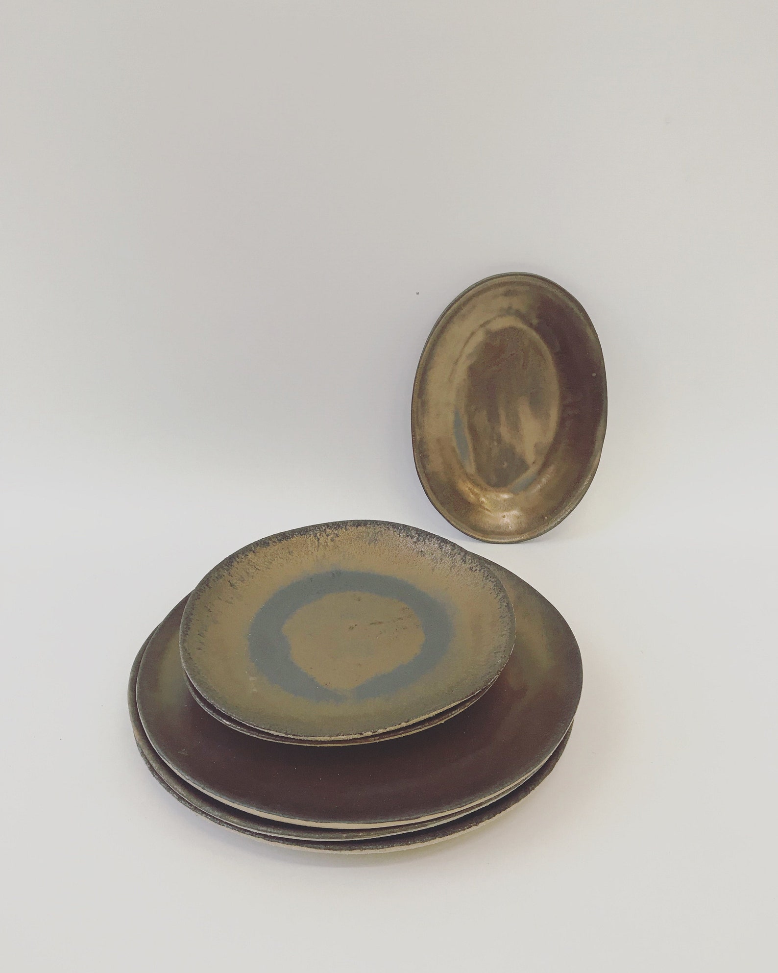 Ceramic Oval Plate Gold Oval Dish Ceramic Plate Rustic Etsy