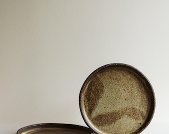 Handmade Stoneware Tapas Plate - Mustard Glaze Ceramic Serving Plate