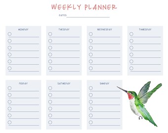 Weekly Planner Notepad (PRINTED) - 8.5x11" Tear Away Pages - Hummingbird