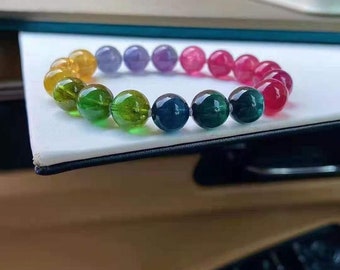 High Quality Natural 9.5mm Multicolor Tourmaline Beads Bracelet,Jewelry Gift Bracelet，Rainbow Tourmaline Beaded Bracelet