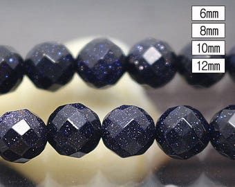 Blue Goldstone 64 Faceted Round Beads, 15 inch strands ( 4mm 6 mm 8mm 10mm 12mm ),HZ0115