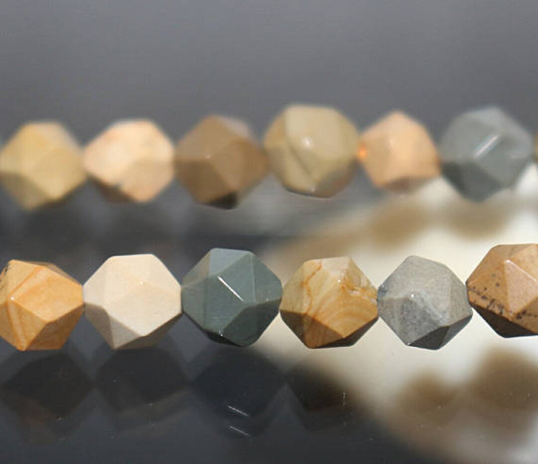 Wildhorse Jasper Beads, Star Cut Faceted Nugget Beads, 15