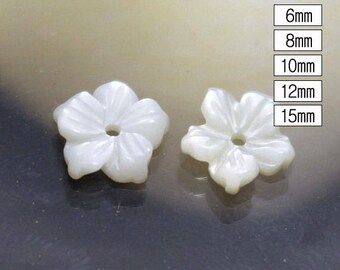 2 Perline Madreperla Naturale Bianca Intagliate A Fiore 8mm – Fatte A Mano, Per DIY Gioielli