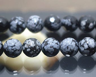 Natural Snowflake Obsidian beads, 128 Faceted Round Beads, Snowflake Obsidian Gemstone, 6mm 8mm 10mm 12mm beads 15",HZ0465