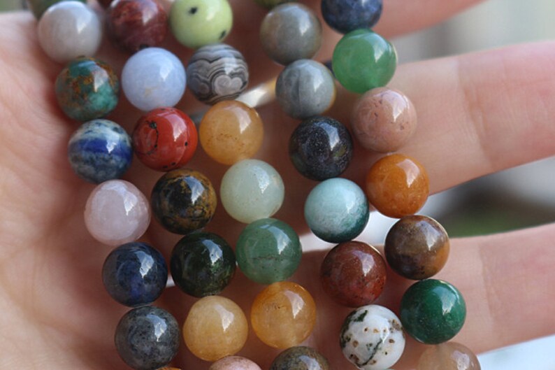 Mixed Stone Beads Gemstone Round Beads 15 Inches 1 Strand Etsy