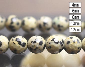 Dalmatian Jasper 128 Faceted Round Beads, 15 Inch Full Strand ( 4mm 6 mm 8mm 10mm 12mm ),HZ0561