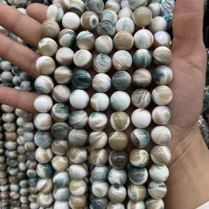 3mm-13mm Natural Moonlight Snail Shell Smooth Round Loose Beads,For Necklace Bracelet Jewelry DIY Making Accessories,one strand