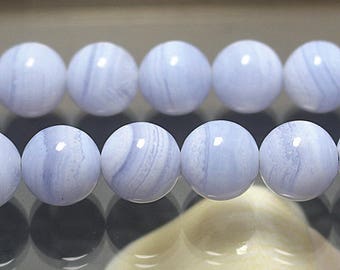 4-12mm Blue Lace Agate Beads, Agate Smooth Round Beads, 15 Inch Full Strand ( 4mm 6mm 8mm 10mm 12mm )