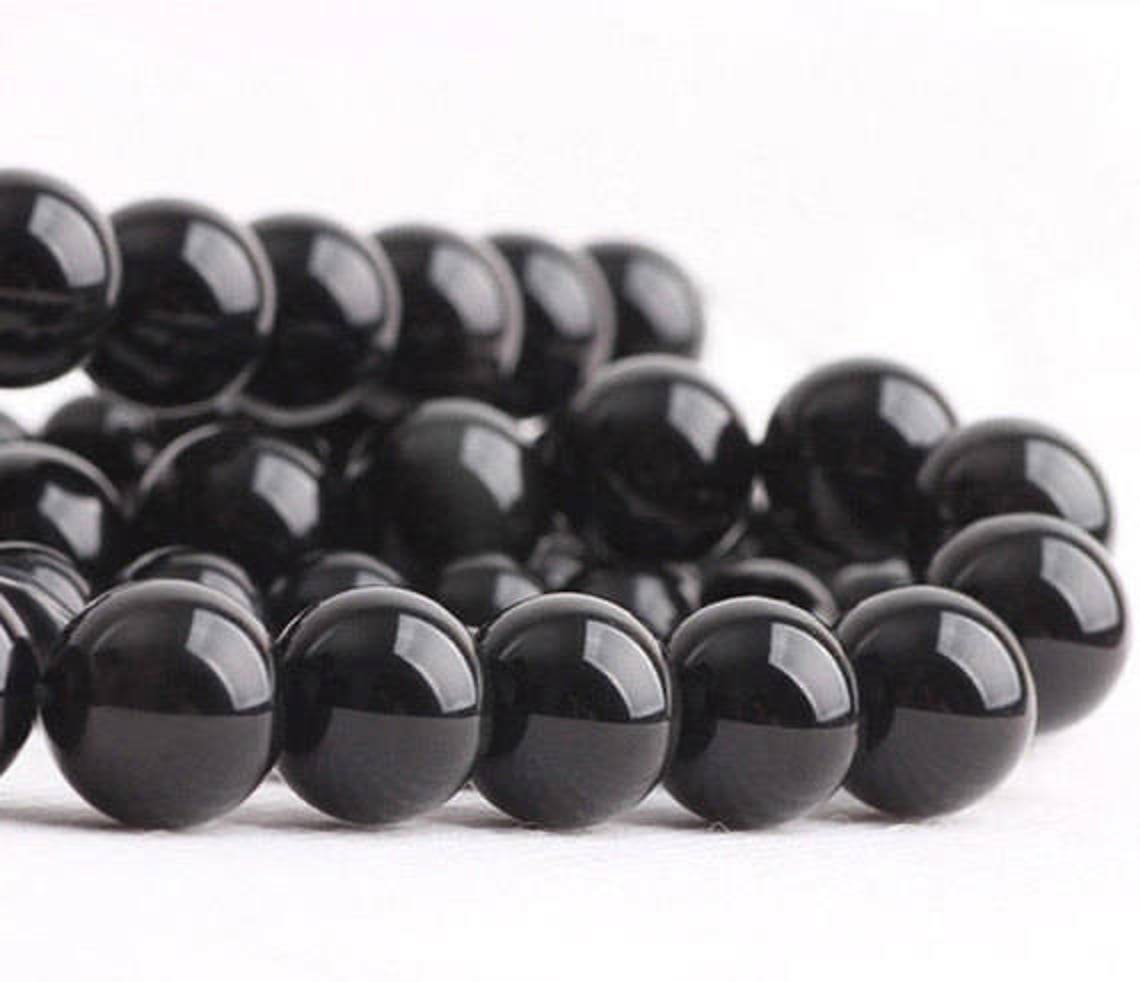 Natural Black Onyx Beads Smooth Round Beads 15 Full - Etsy