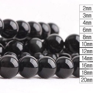 Natural Black Onyx Beads, smooth round beads, 15&quot; Full Strand, 2mm 3mm 4mm 6 mm 8mm 10mm 12mm 14mm 16mm 18mm 20mm,HZ0080