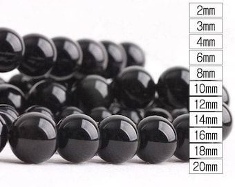 Natural Black Onyx Beads, smooth round beads, 15&quot; Full Strand, 2mm 3mm 4mm 6 mm 8mm 10mm 12mm 14mm 16mm 18mm 20mm,HZ0080