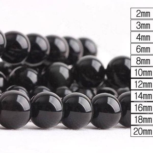 Perles d’onyx noir naturel, perles rondes lisses, 15 « Full Strand, 2mm 3mm 4mm 6 mm 8mm 10mm 12mm 14mm 16mm 18mm 20mm, HZ0080