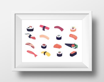 Minimalist Sushi Print, instant digital download