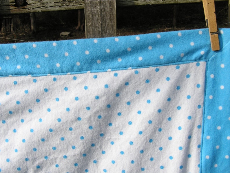Cotton Flannel Baby Blanket White and Blue Polka Dot Flannel Baby Blanket FREE SHIPPING Baby Receiving Blanket Soft Flannel Baby Blanket