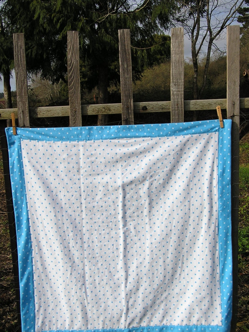 Cotton Flannel Baby Blanket White and Blue Polka Dot Flannel Baby Blanket FREE SHIPPING Baby Receiving Blanket Soft Flannel Baby Blanket