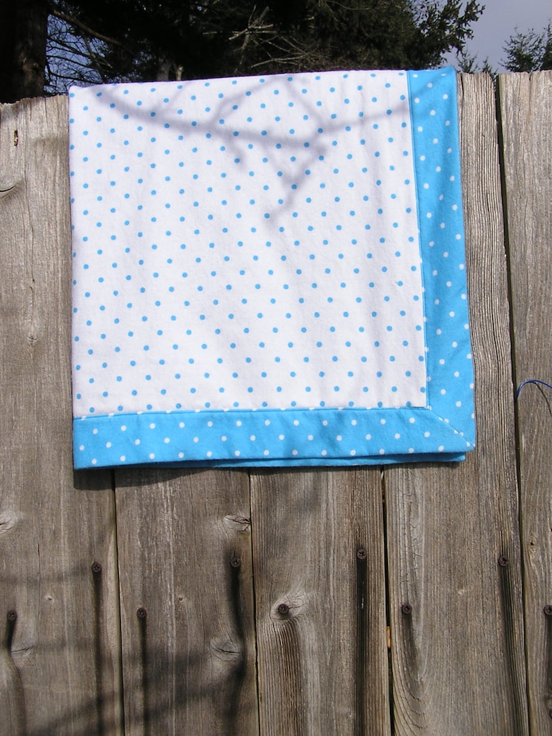 Cotton Flannel Baby Blanket White and Blue Polka Dot Flannel Baby Blanket FREE SHIPPING Baby Receiving Blanket Soft Flannel Baby Blanket