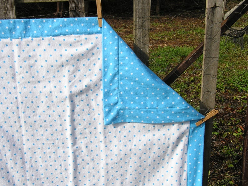 Cotton Flannel Baby Blanket White and Blue Polka Dot Flannel Baby Blanket FREE SHIPPING Baby Receiving Blanket Soft Flannel Baby Blanket