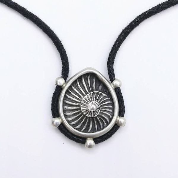 Ammonite Imprint Necklace Sterling Silver / Ammonite negative with fully adjustable cord / Fossil Pleuroceras Pendant / Fibonacci Spiral