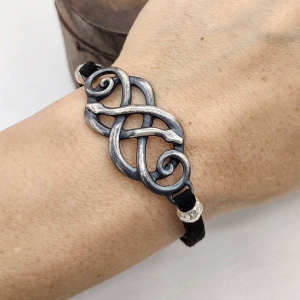 Infinity Snake armband in geoxideerd sterling zilver/Auryn/twee slangen/dubbele slang/Keltische knoop Noorse sieraden voor mannen en vrouwen