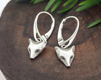 Baby Fox Earrings in Sterling Silver with Lever Back Ear Hooks / Secure and Comfortable Dainty leverback